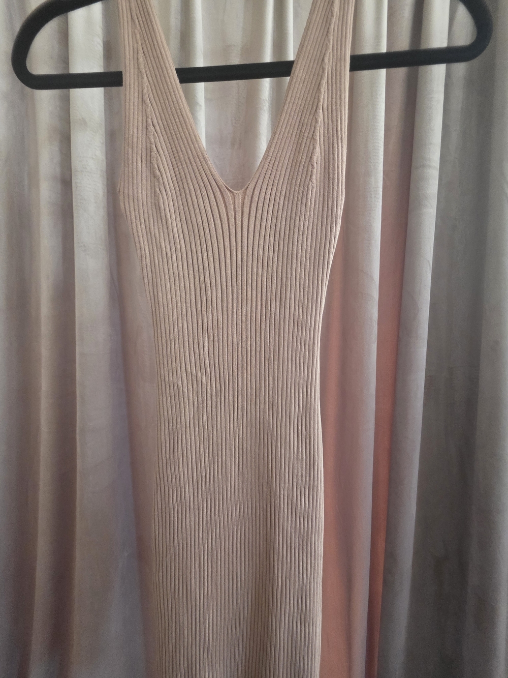 Edit By Nine Ribbed Knit V-Neck Bodycon Midi Dress Blush Pink Size S - Picture 2 of 6